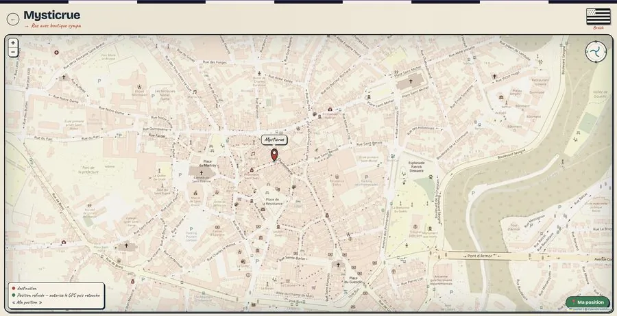 Carte avec la position et la distance au lieu